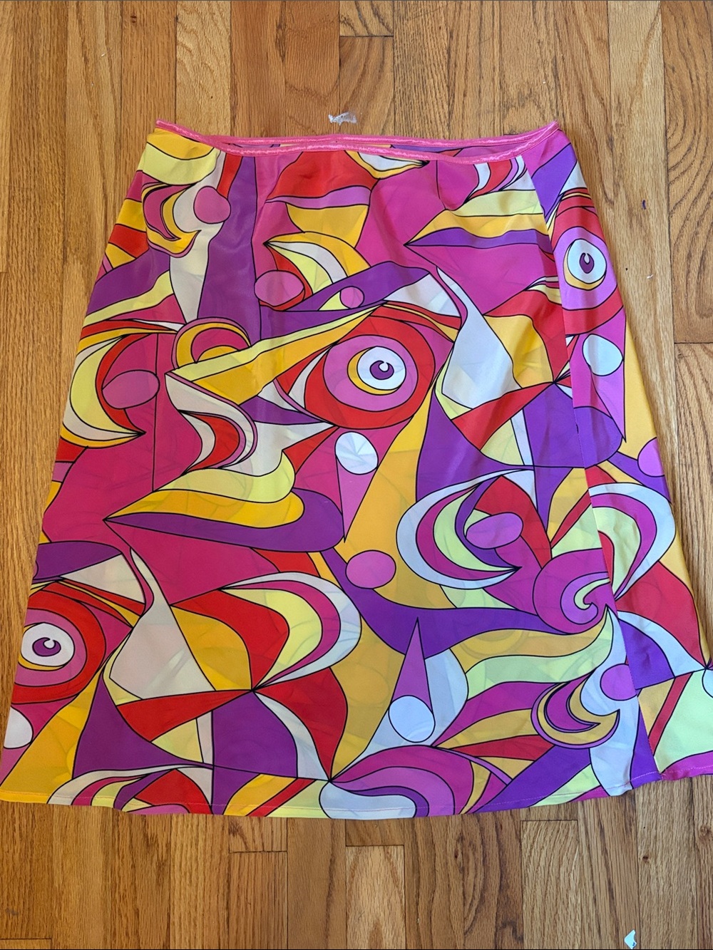 Groovy Vibrant Abstract Print A-Line Skirt - Pink/Yellow/Purple